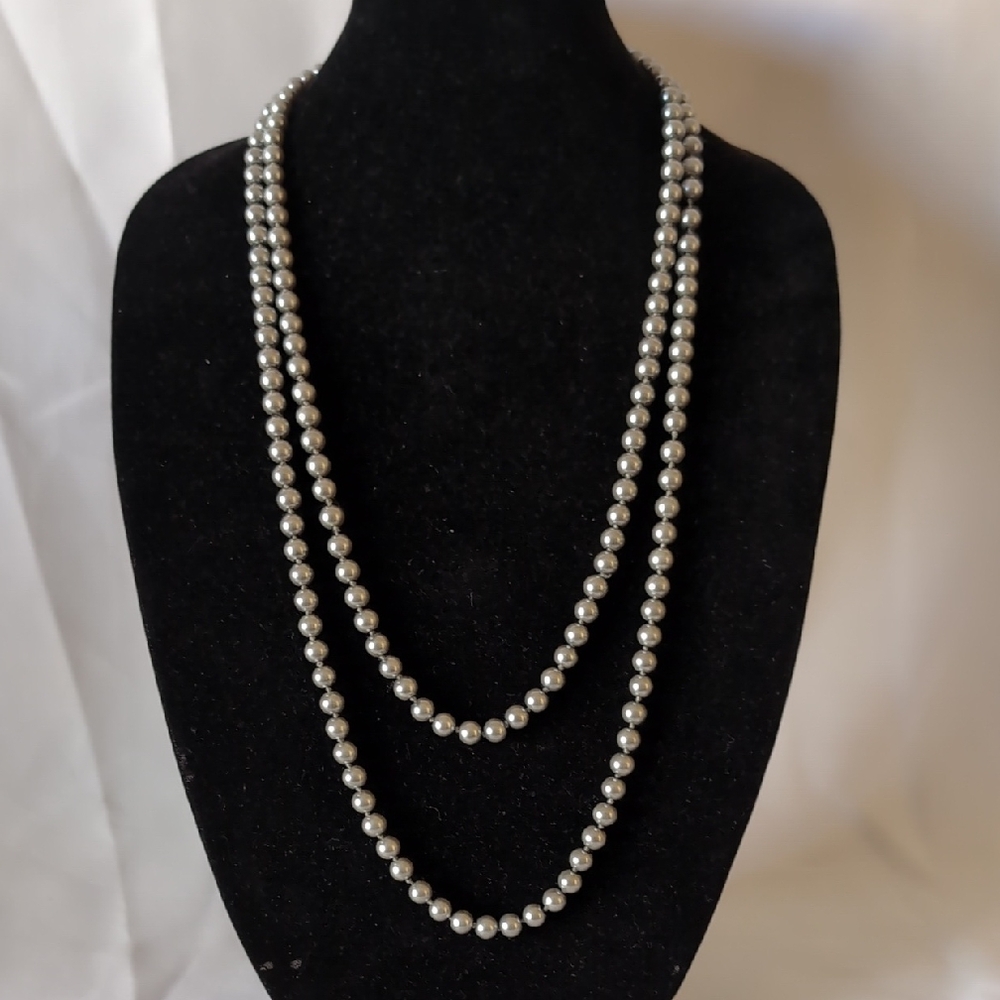 Gray Pearl Beaded Extra Long Necklace